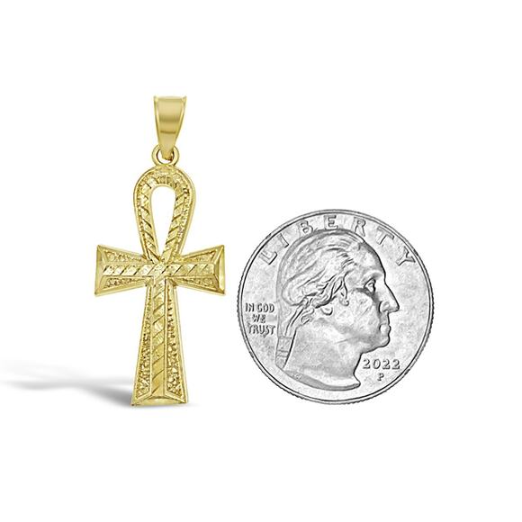 Ankh Cross Pendant 10K Yellow Gold Egyptian Religious Charm 1.4 inch - Picture 3 of 3